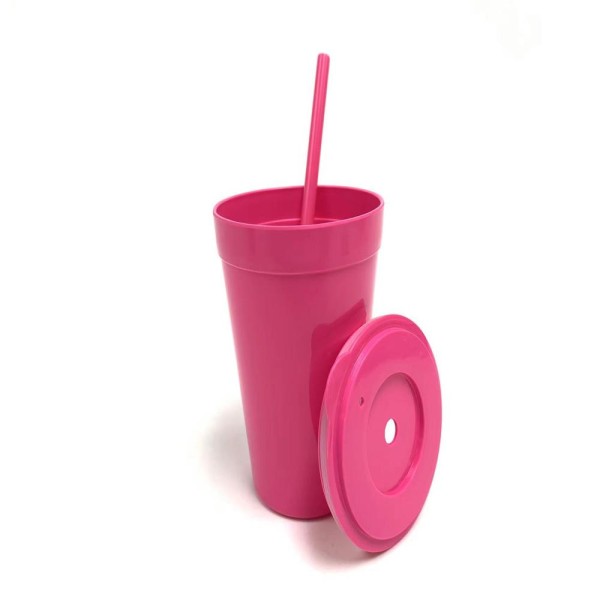 15oz Plastic Cup, 4 Pack Tumbler Set With Lid and Straw