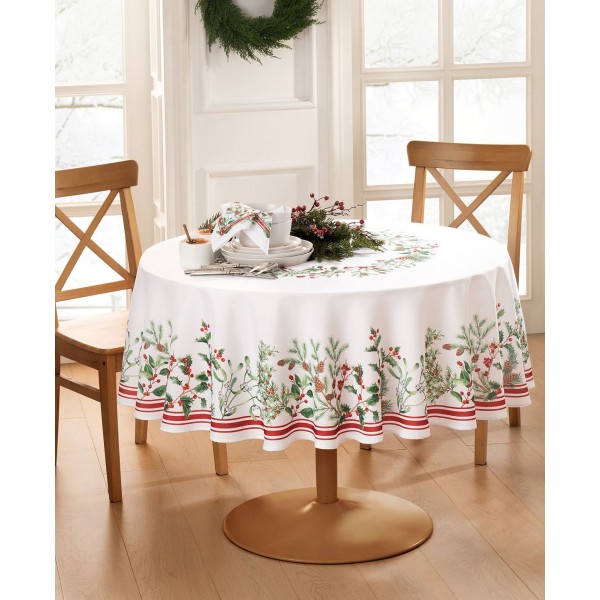 Winter Holiday Berry Fabric Tablecloth, 70