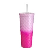 Pink Plastic Tumbler with Straw Pink Plastic Tumbler...