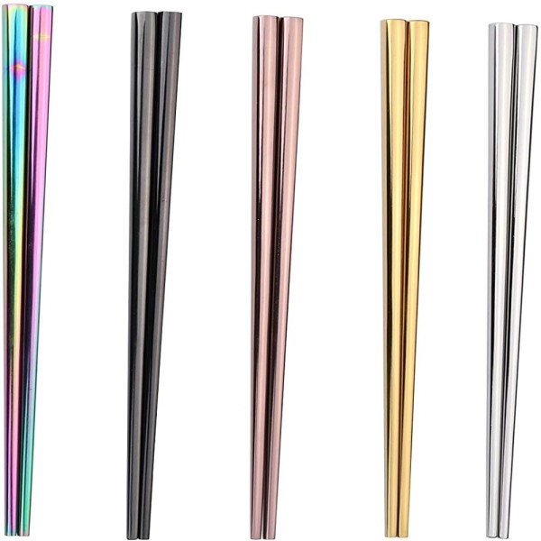 5 Pairs Stainless Steel Chopsticks Set