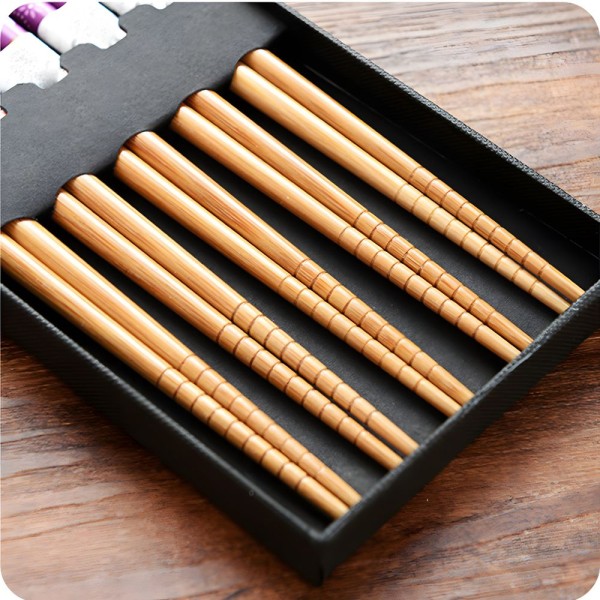5 Pairs Bamboo Chopsticks Non-Slip Kitchen Set Reusable