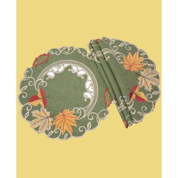 Delicate Leaves Embroidered Cutwork Fall Round Placemats - Set of 4