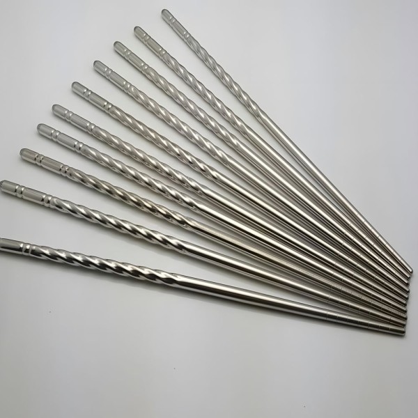 10 Pcs (5 Pairs) High Quality Spiral Design Silver Stainless Steel Chopsticks