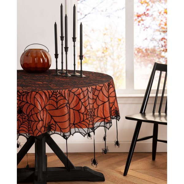 Crawling Halloween Spider Lace Lined Tablecloth - 70